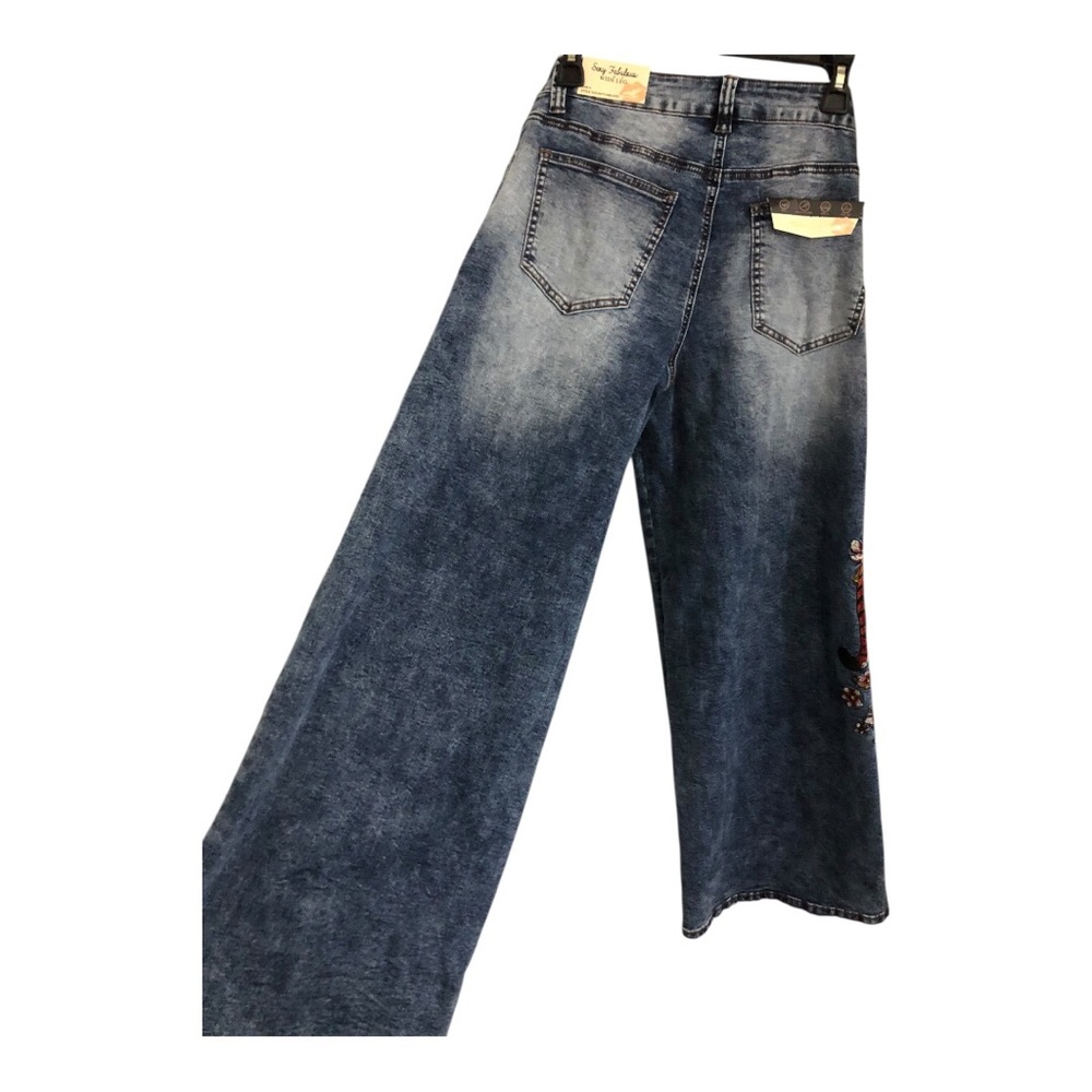 Red Tiger jungle cat Asian florals look embroidered jeans‎ size 9 brand new - Picture 9 of 10